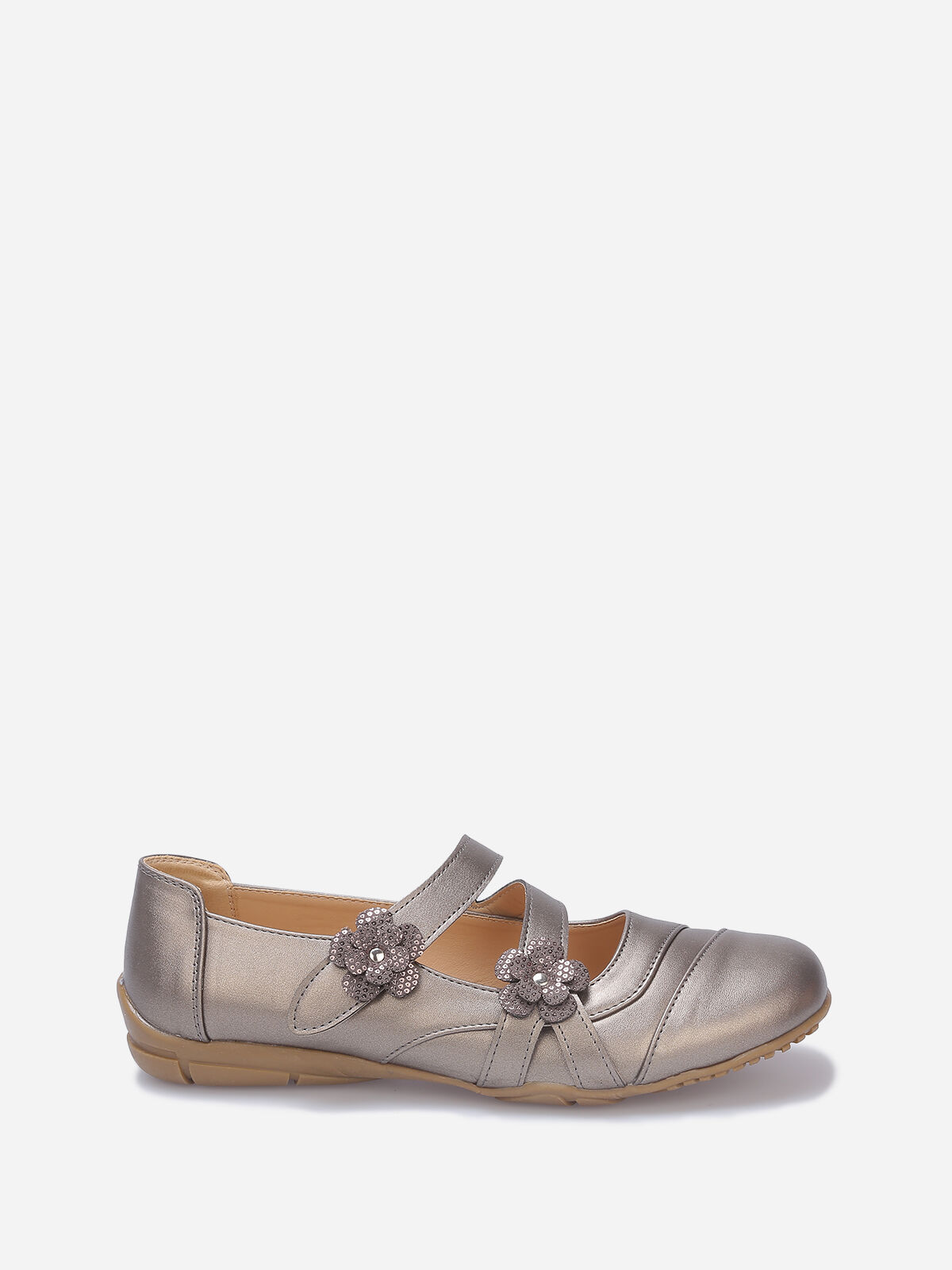 Ballerines à scratch et fleurs grandes tailles- Bronze