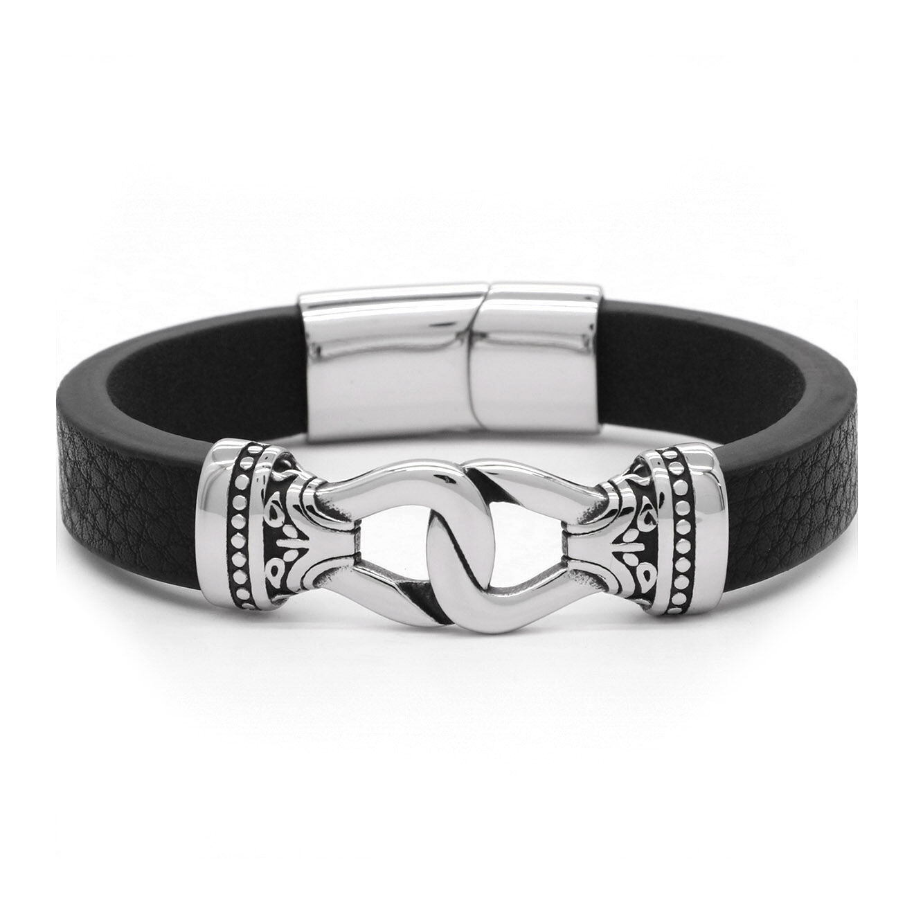 Rockstone Bracelet Zeno en Cuir & Acier noir
