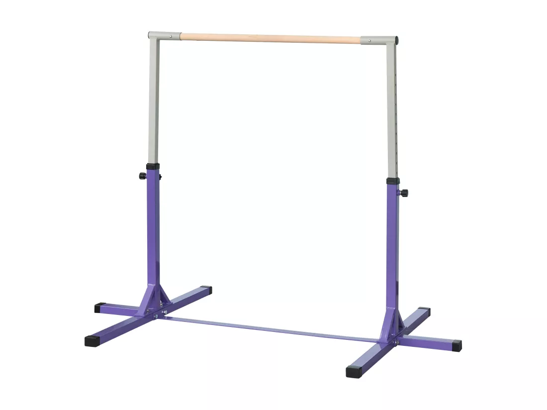 Barre fixe de gymnastique enfant - barre de gymnastique hauteur réglable 13 niveaux 92 à 150 cm - acier violet bois massif hêtre