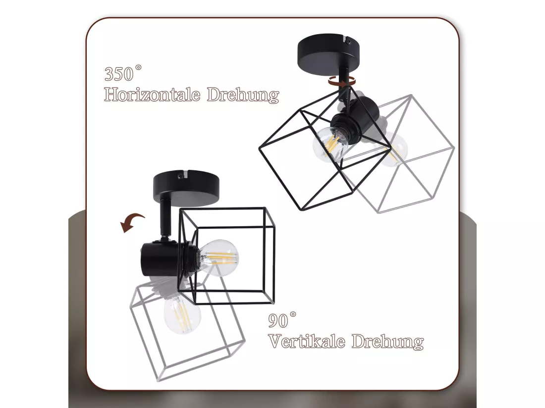 NETTLIFE Spot de plafond noir E14 plafonnier orientable à 350° vintage métal salon