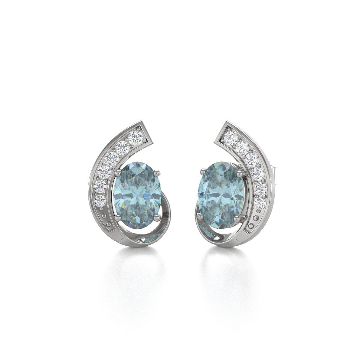 Boucles d'oreilles ADEN Or 585 Blanc Aigue-Marine et Diamants 2.10grs