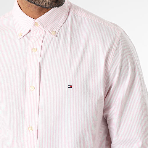 Chemise Manches Longues A Rayures 1985 Flex Oxford Stripe 0935 Blanc Rose