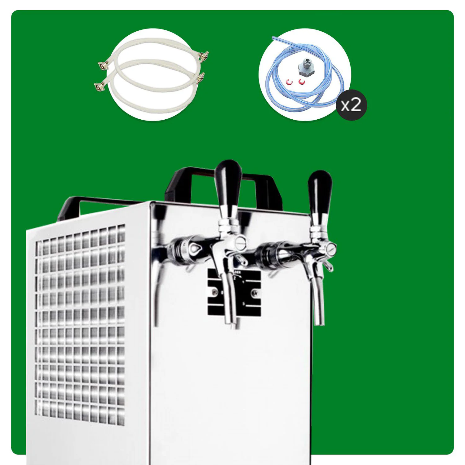 Komplett Set Zapfanlage Kontakt 40/K Bierzapfanlage 2-leitig Trockenkühlgerät aus Edelstahl, 50 Liter/h, mit Membranpumpe, Green Line, Zapfkopf:Kombi,Zapfkopf 2:Kombi