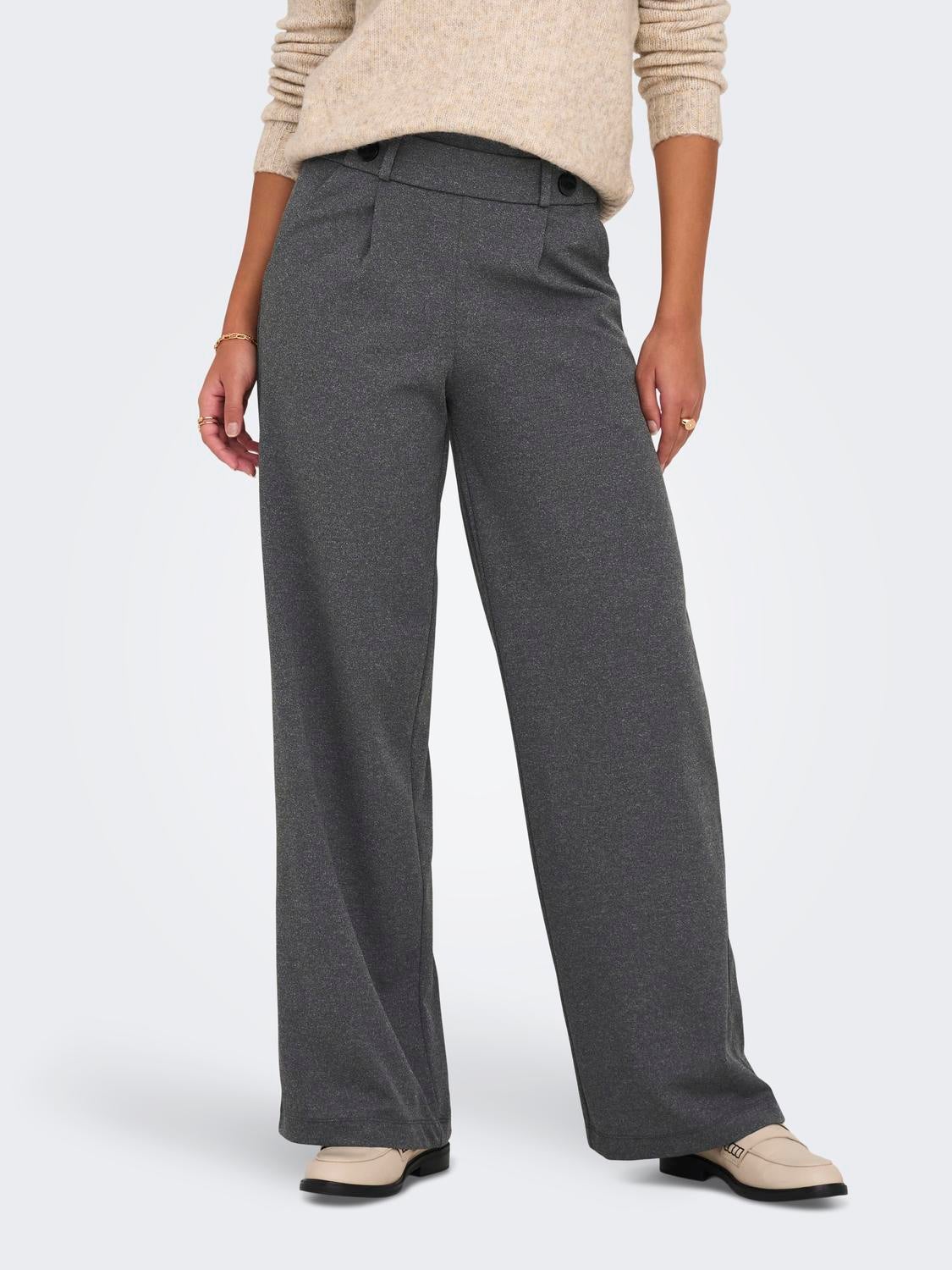 JDYGEGGO Mittlere Taille Weiter Beinschnitt Hose mit weitem Beinschnitt Medium Grey Melange