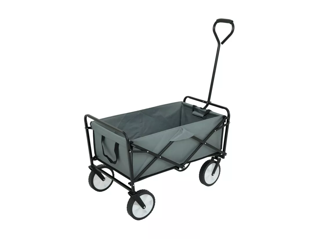 Chariot pliable pour plage avec roues en plastique et capacité de charge maximale de 120 kg en gris
