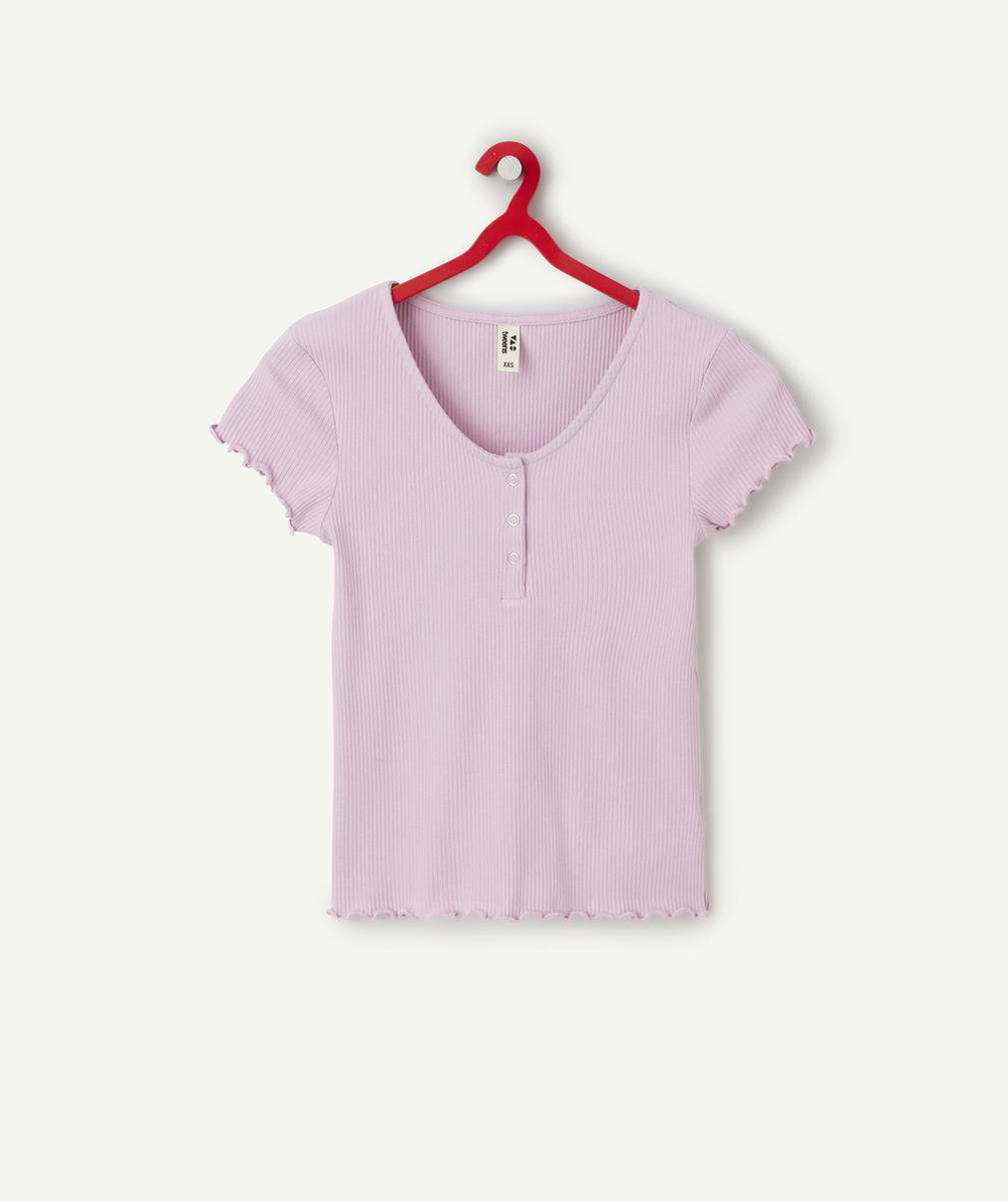 t-shirt manches courtes fille côtelé en coton bio violet