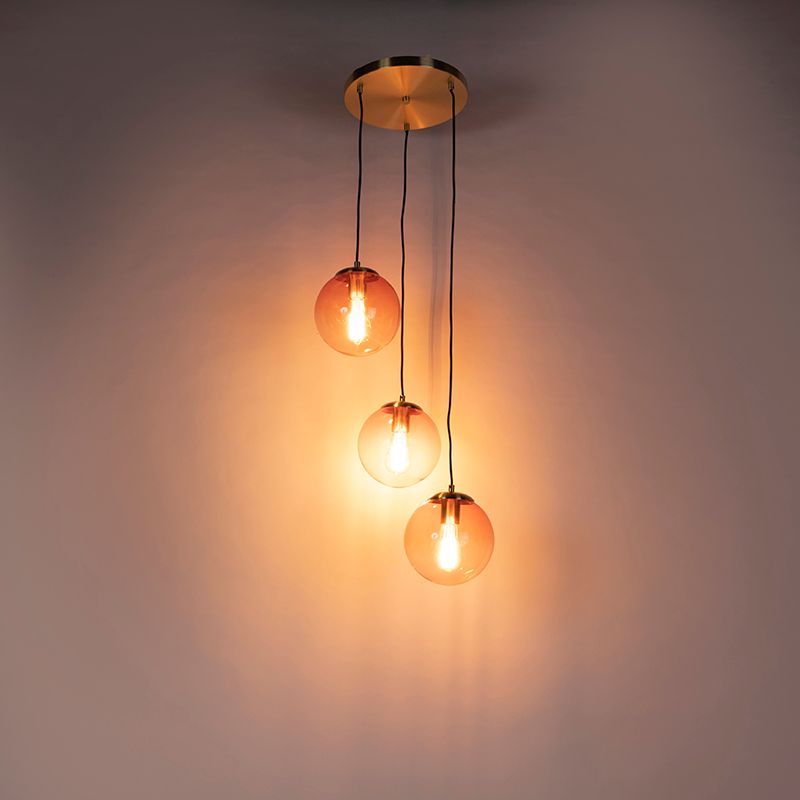 Art deco hanglamp messing 45 cm 3-lichts roze - Pallon