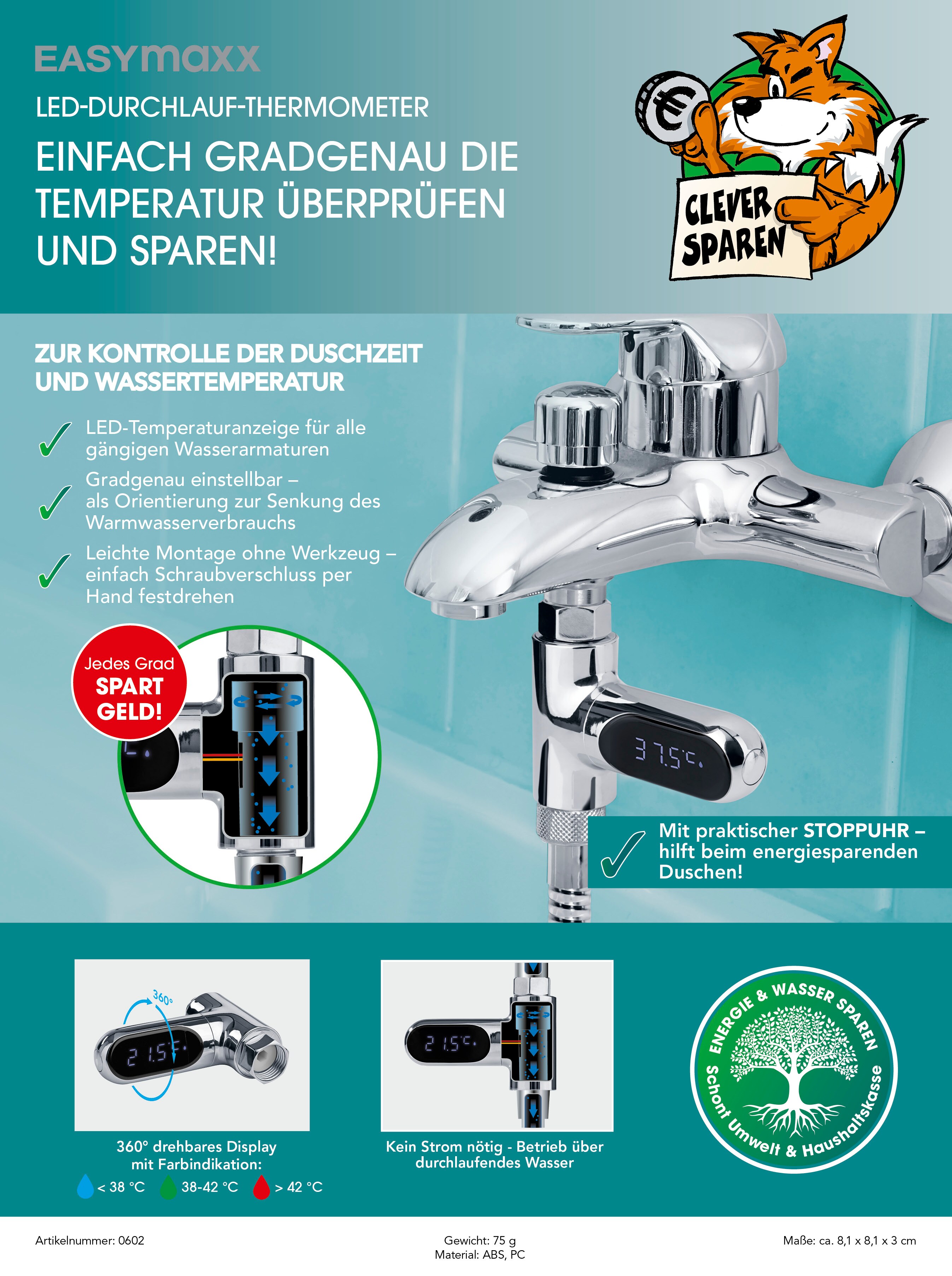 EASYmaxx Thermometer für Wasserarmaturen