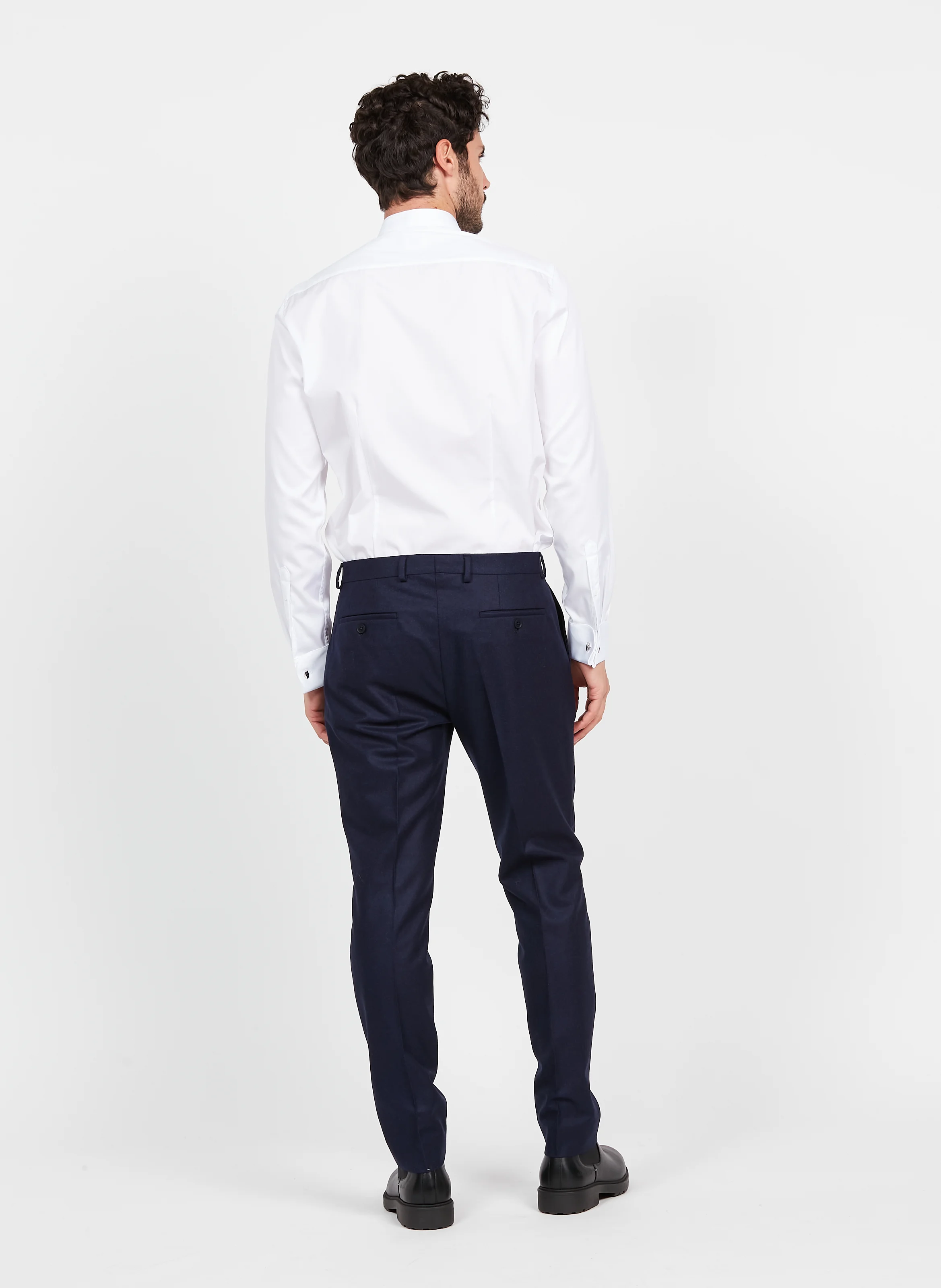 Chemise col classique à rayures en coton | Blanc
