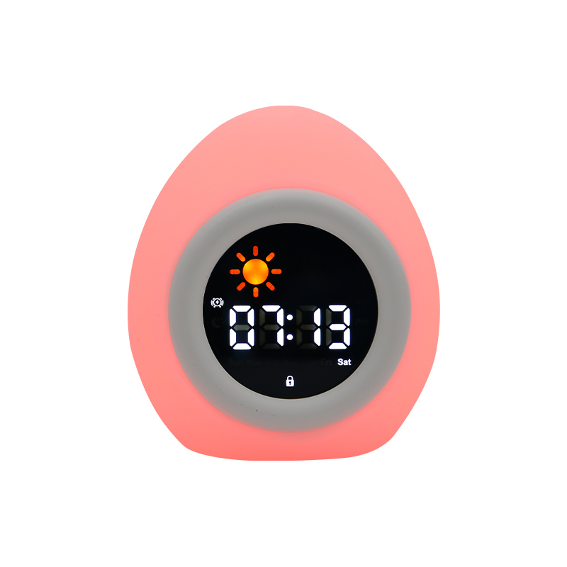 (11x10cm) 3in1 Silikon Wecker Kinder LED Nachtlicht mit Touch Funktion Schlaf Trainer Uhr mit Sonne / Mond - Ei