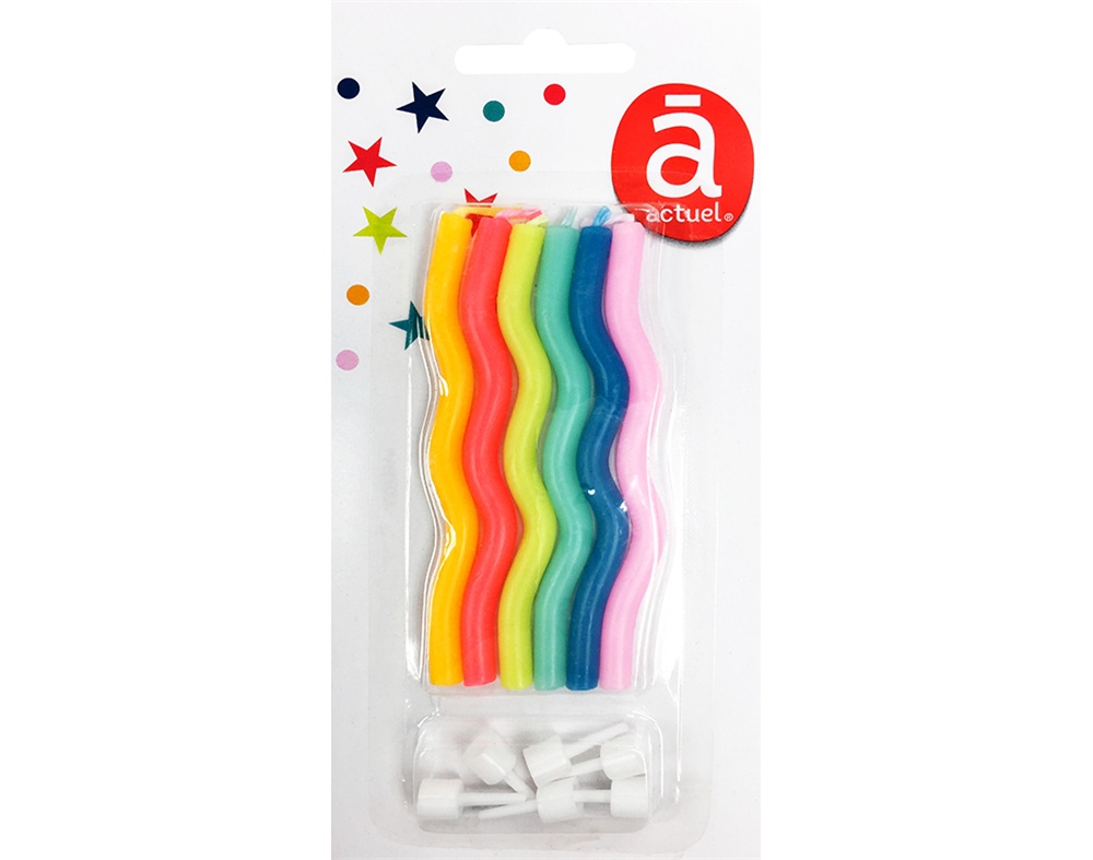 VELAS DE ANIVERSÁRIO ACTUEL ONDULADAS PACK 6 UNIDADES