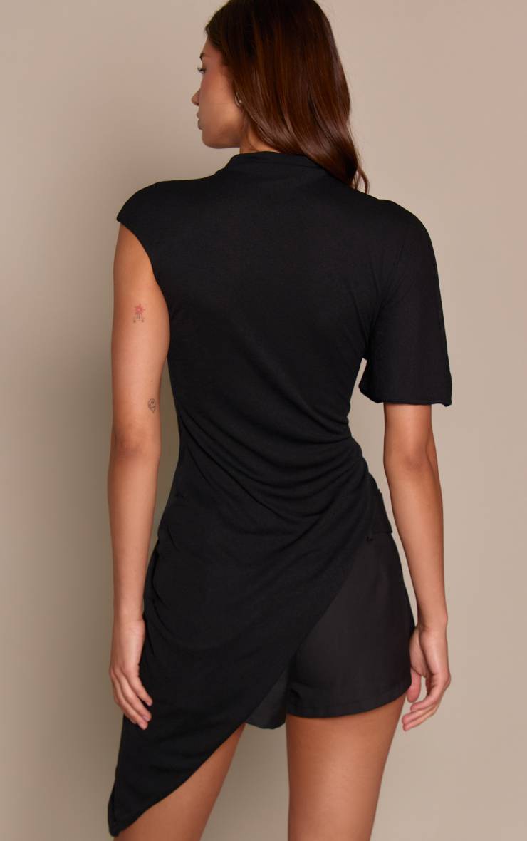 Noir Top Asymétrique Extrême En Mesh Burnout