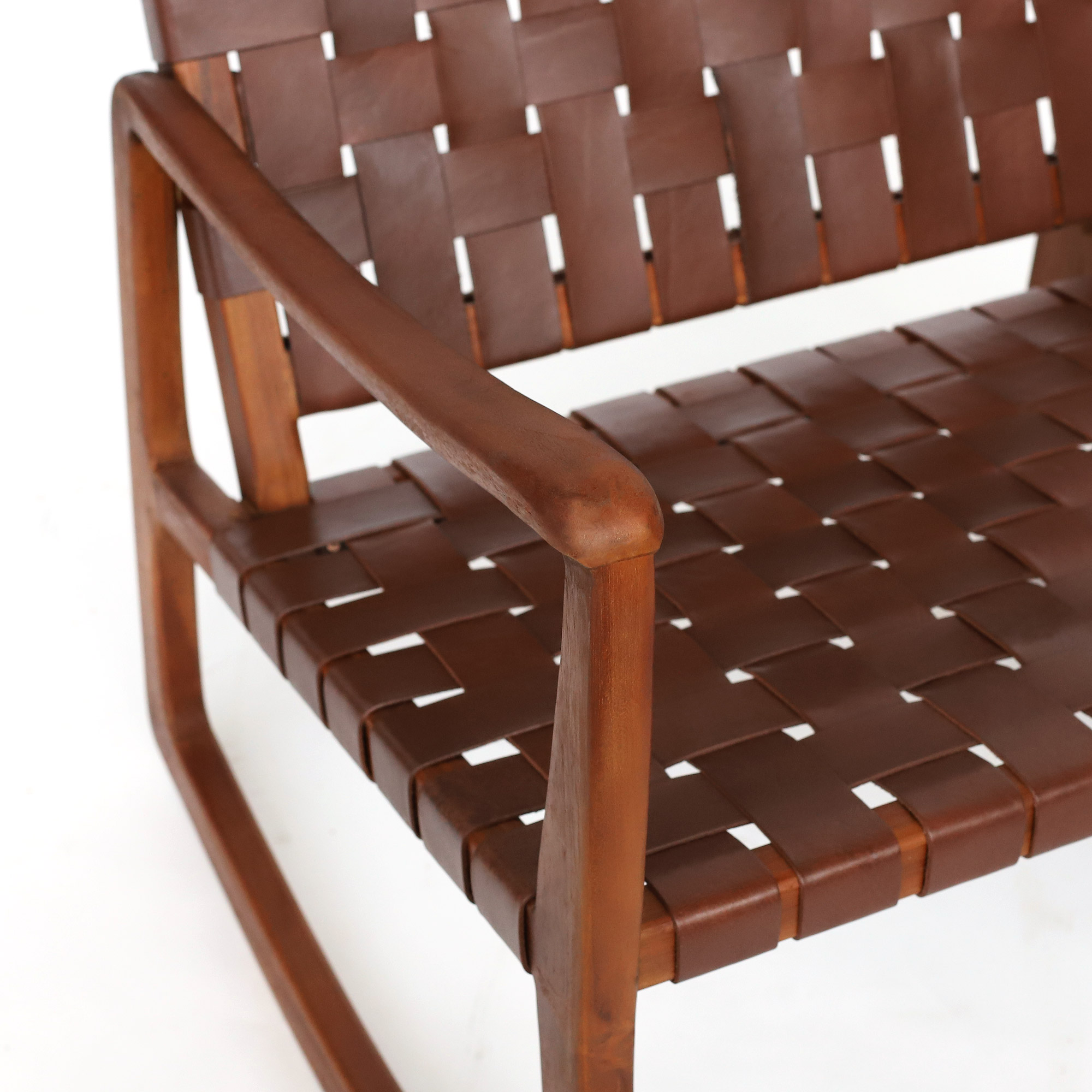 Schaukelstuhl 'Denrodt', Teak und Leder, B 68, H 76 cm, L 72 cm von fischer's lagerhaus