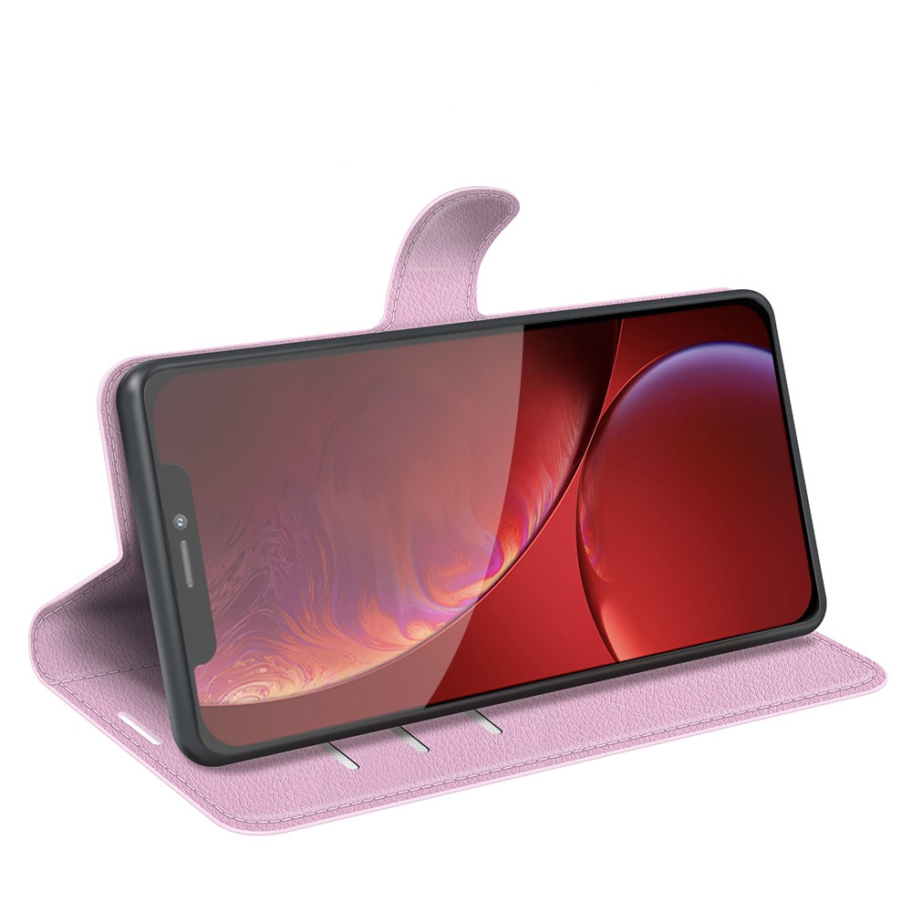 iPhone 13 Pro Leder Tasche Flip Cover Litchi Look - Rosa