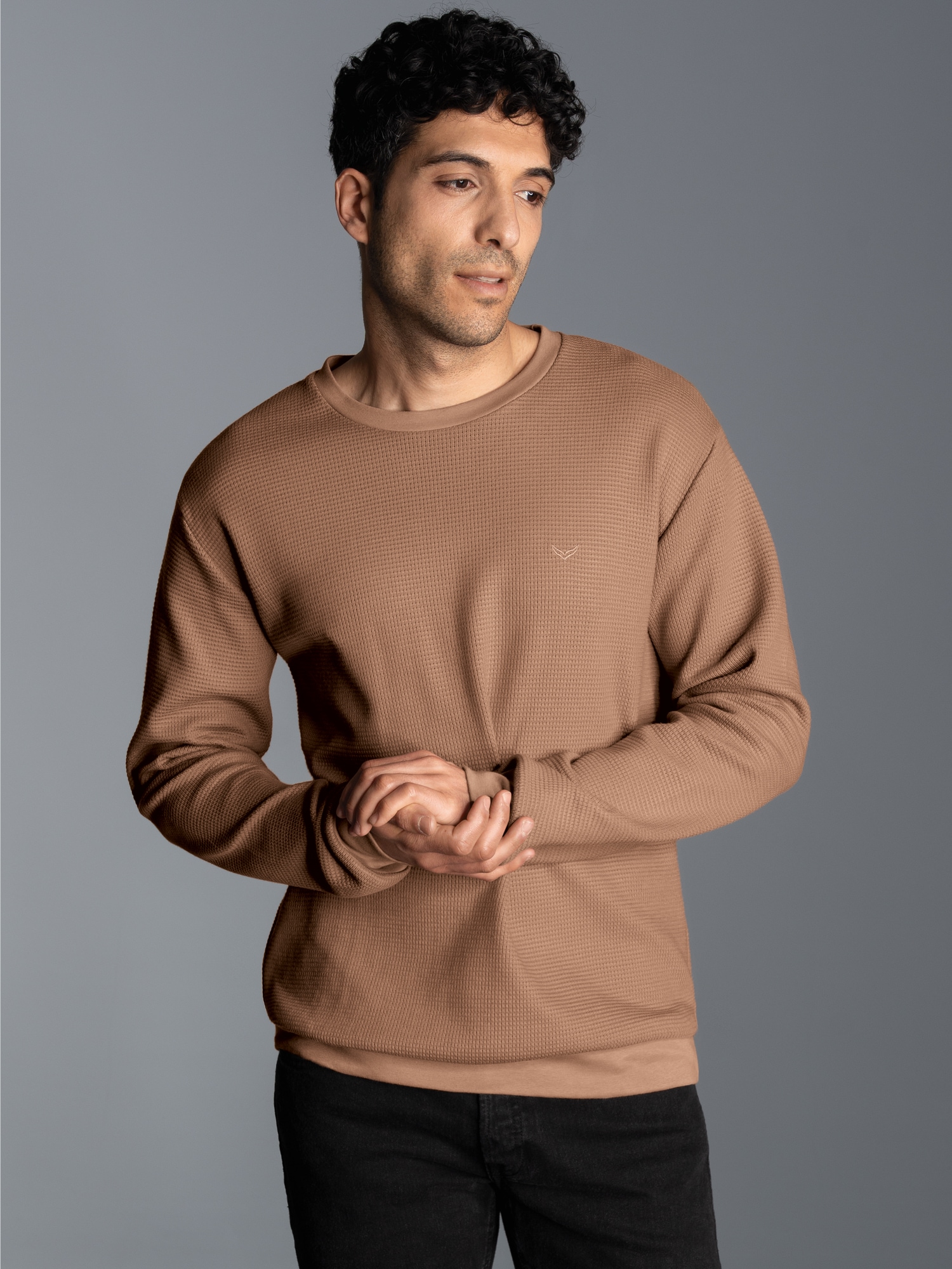 Sweatshirt in Waffeloptik Haselnuss