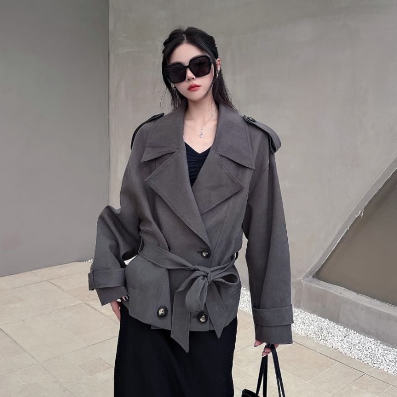 RONIN - Dubbelrijs trenchcoat met effen kleur