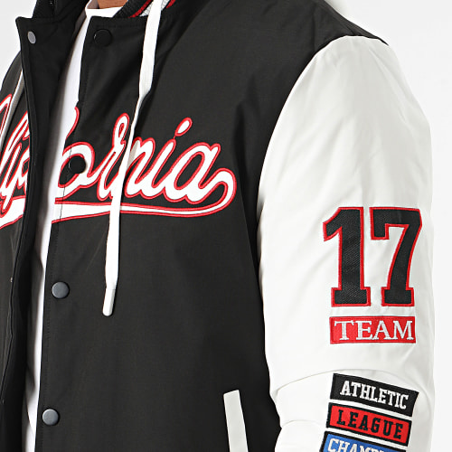 Veste Teddy Capuche Noir Blanc