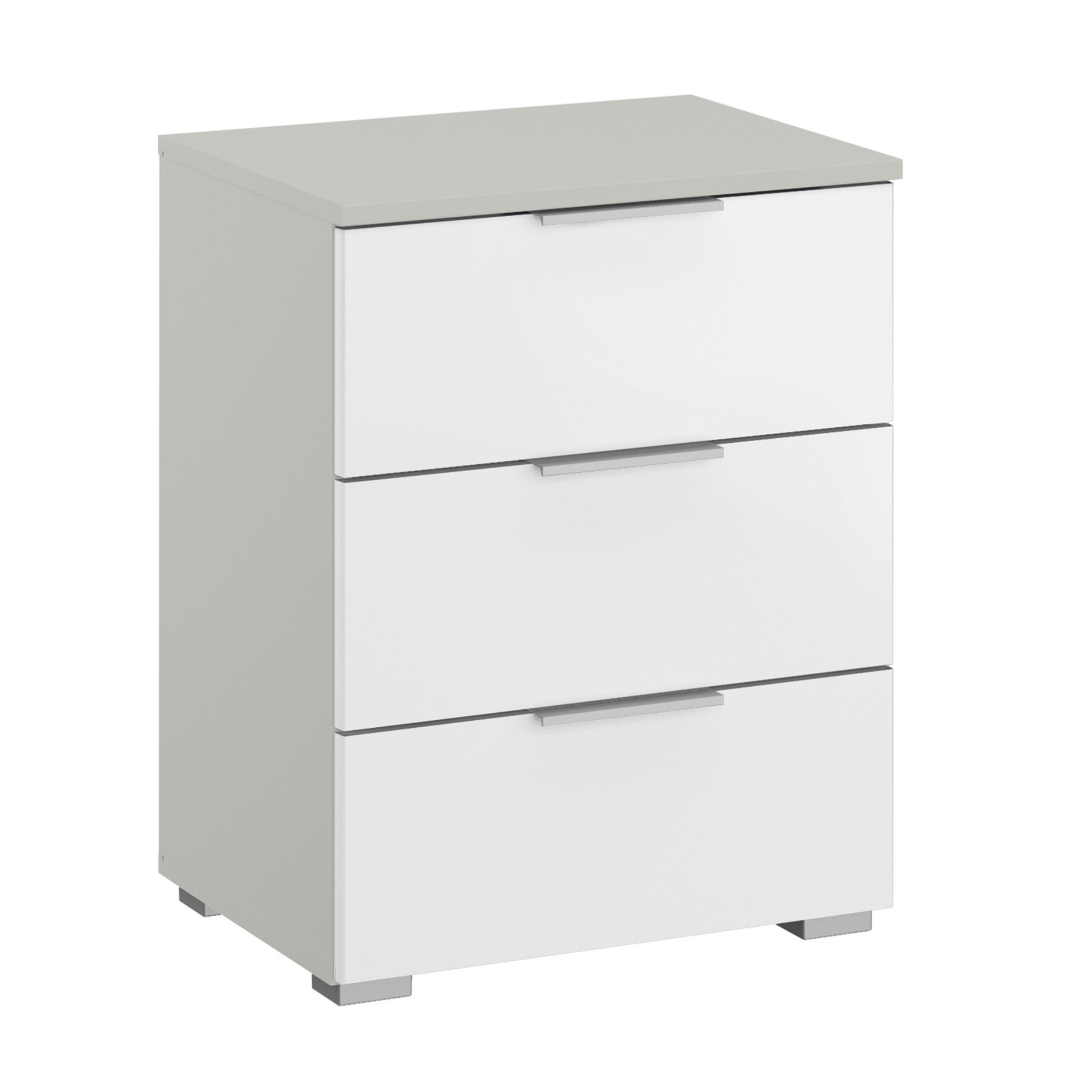 Nachttisch - alpinweiß-seidengrau - 3 Schubkästen - 47 cm