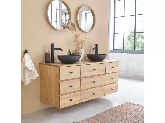 Meuble de salle de bain en bois de chêne 140 cm