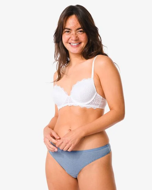 2 strings femme taille haute coton stretch bleu