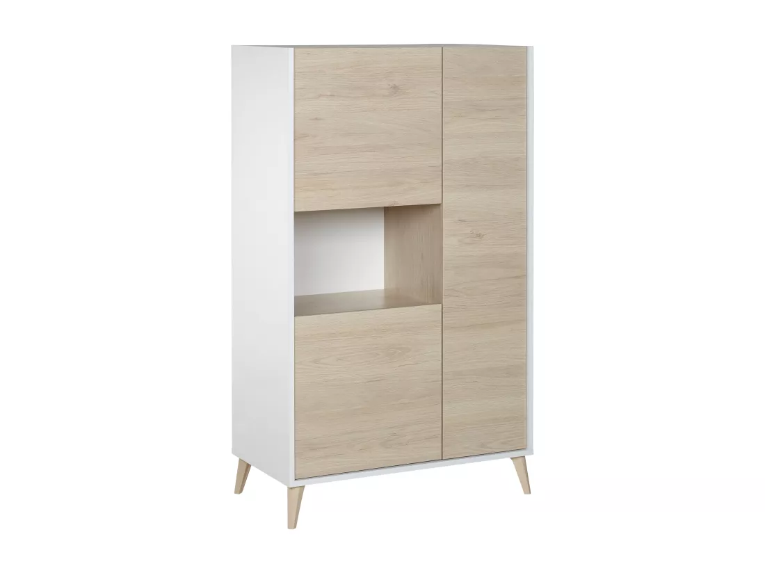 Buffet haut KOLYMA - 3 portes & 1 niche - Coloris : Chêne & Blanc