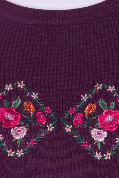Vixen Floral embroidery sweater in paars