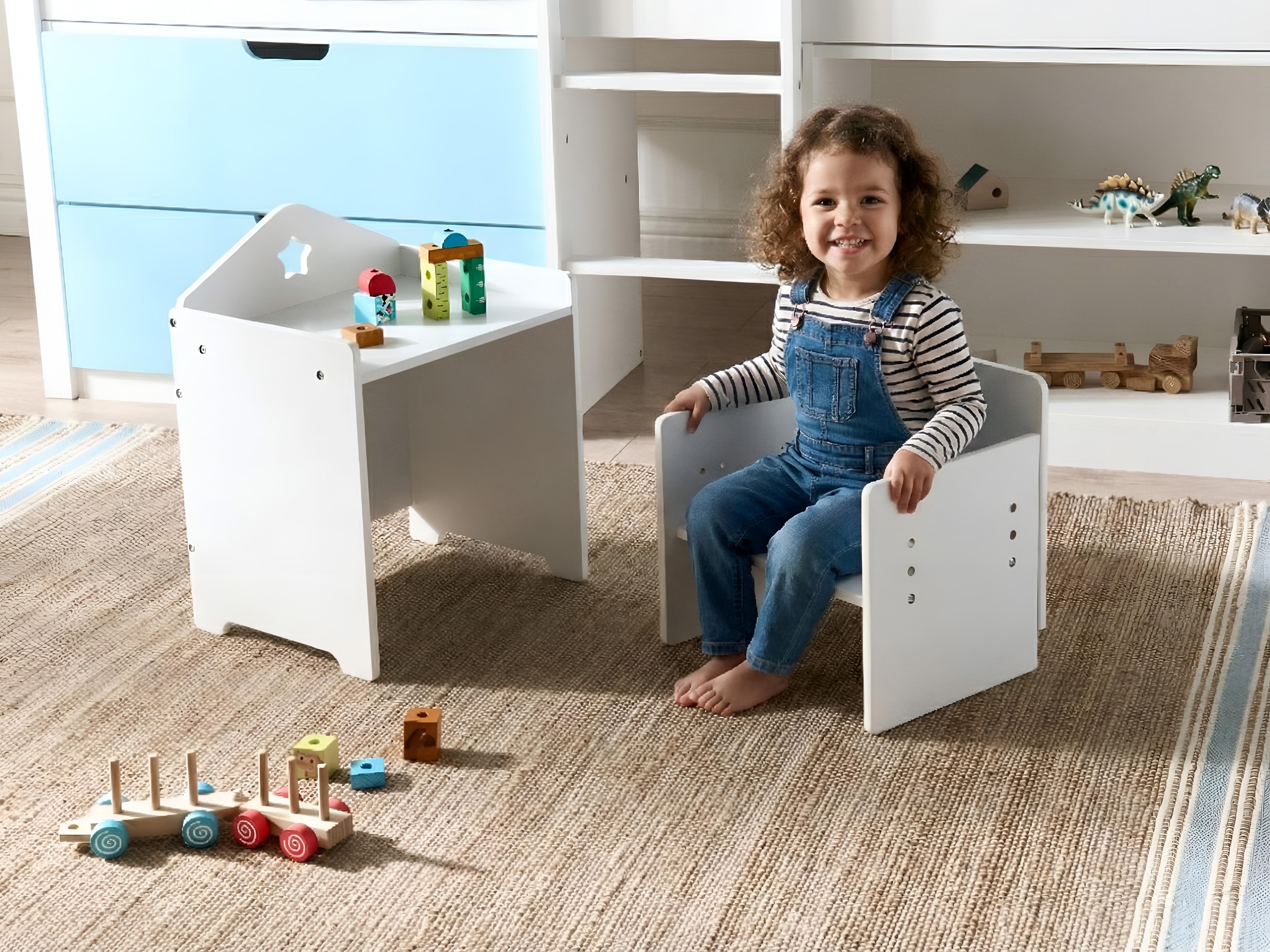 Kindertafel en stoel set ELANORA Wit montessori