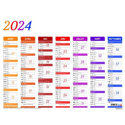 Calendrier Arc en Ciel - 7 mois par face - 43 x 55 cm - Oberthur