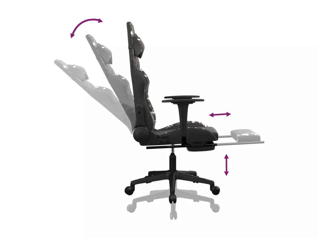 Chaise de jeu de massage repose-pied Noir&Camouflage Similicuir