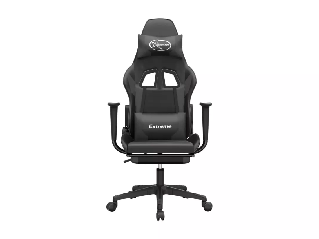 Chaise de jeu avec repose-pied Noir et gris Similicuir