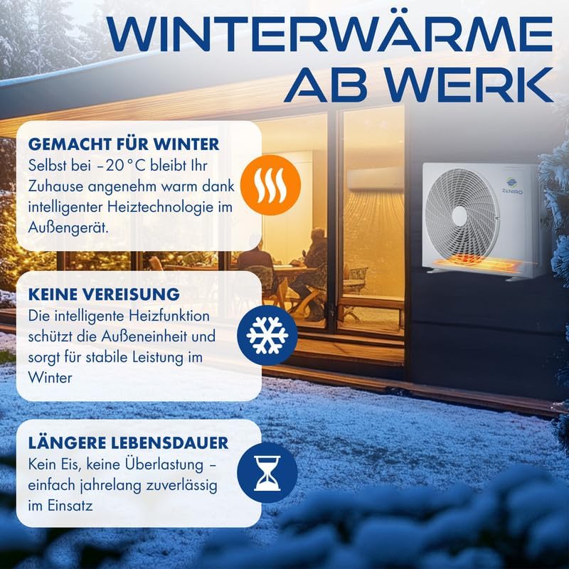 Multisplit Klimaanlage 2 Innengeräte Set (2,6kW + 5,3kW) Klimagerät Air Conditioner mit Heizfunktion 18000 BTU 5.3kW A++ WiFi/App-Steuerung 4D AirFlow Heizen bis -20°C Vorgefüllt R32