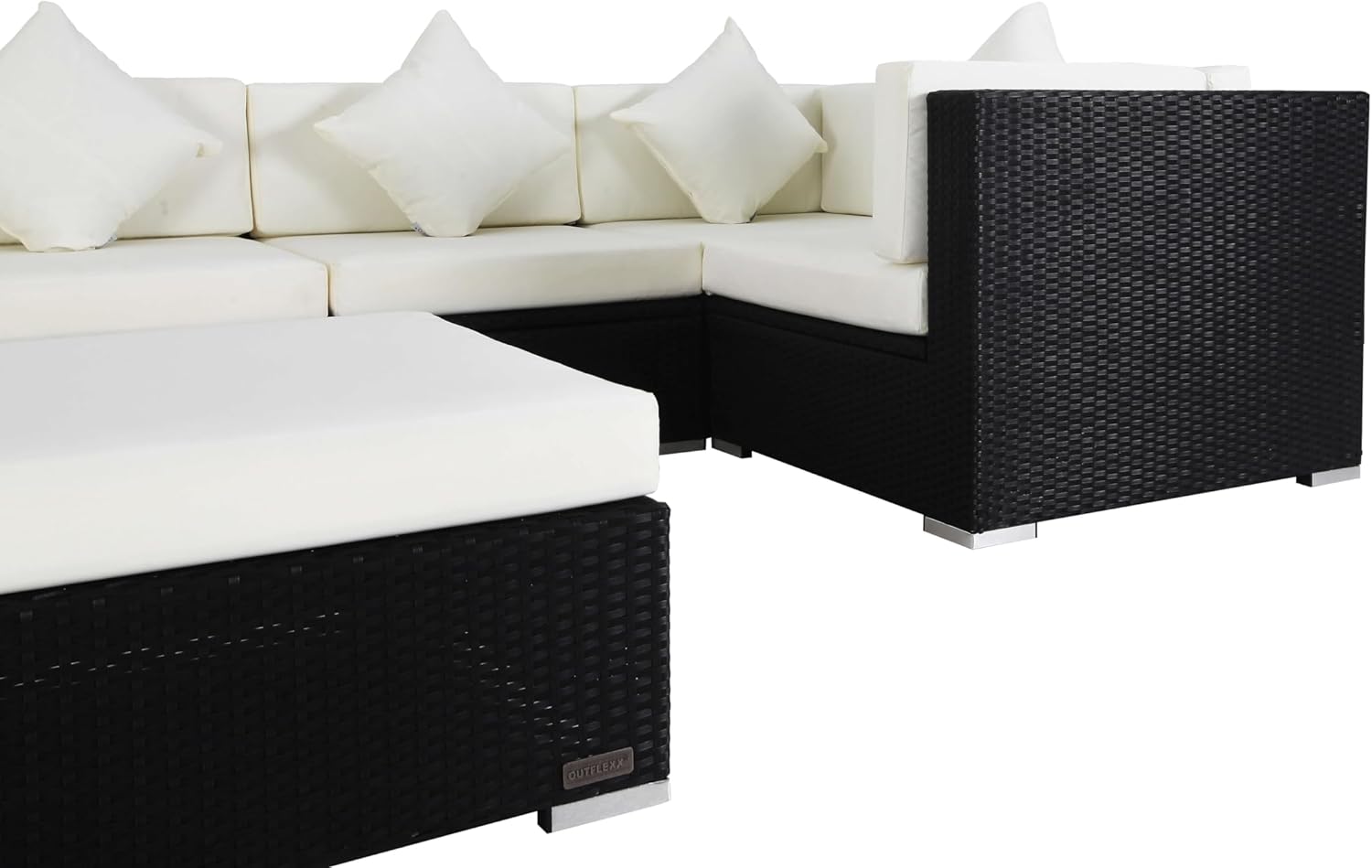 OUTFLEXX Gartenlounge Polyrattan, Creme/weiß, schwarz, für 5 Personen, inkl. Kaffeetisch, wasserfeste Kissenbox