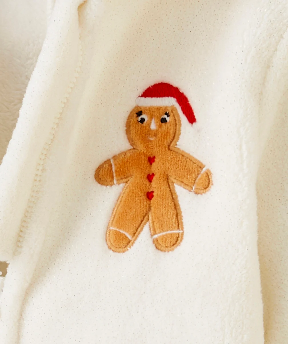 SURPYJAMA DE NOËL FILLE EN FIBRES RECYCLÉES ÉCRU AVEC CAPUCHE ET OREILLES DE CERF