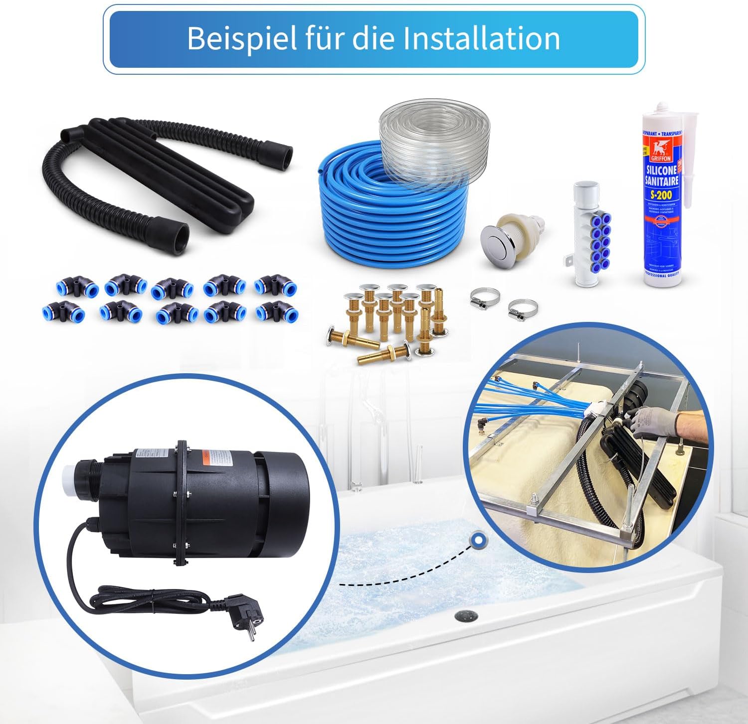 AQUADE Whirlpoolluftgebläse Leise Pneumatisch 700W - Whirlpoolgebläse Badewanne - Gebläse Whirlpool-Badewannen - Luftgebläse Außenwhirlpool/Garten/Outdoor Whirlpool Gebläse: 700 W 230V