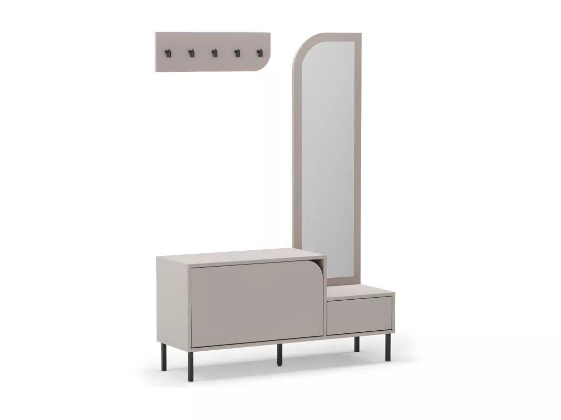 Silvar - Meuble d'entrée 2 portes avec miroir et portant en bois et métal H172cm - Beige