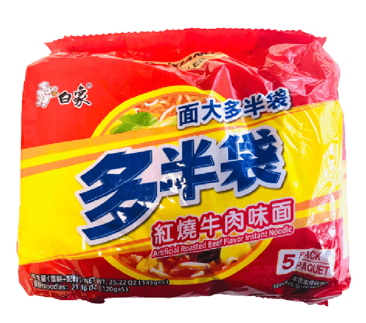Baixiang Instant Noedels met Geroosterd Rundvleessmaak 5x143g