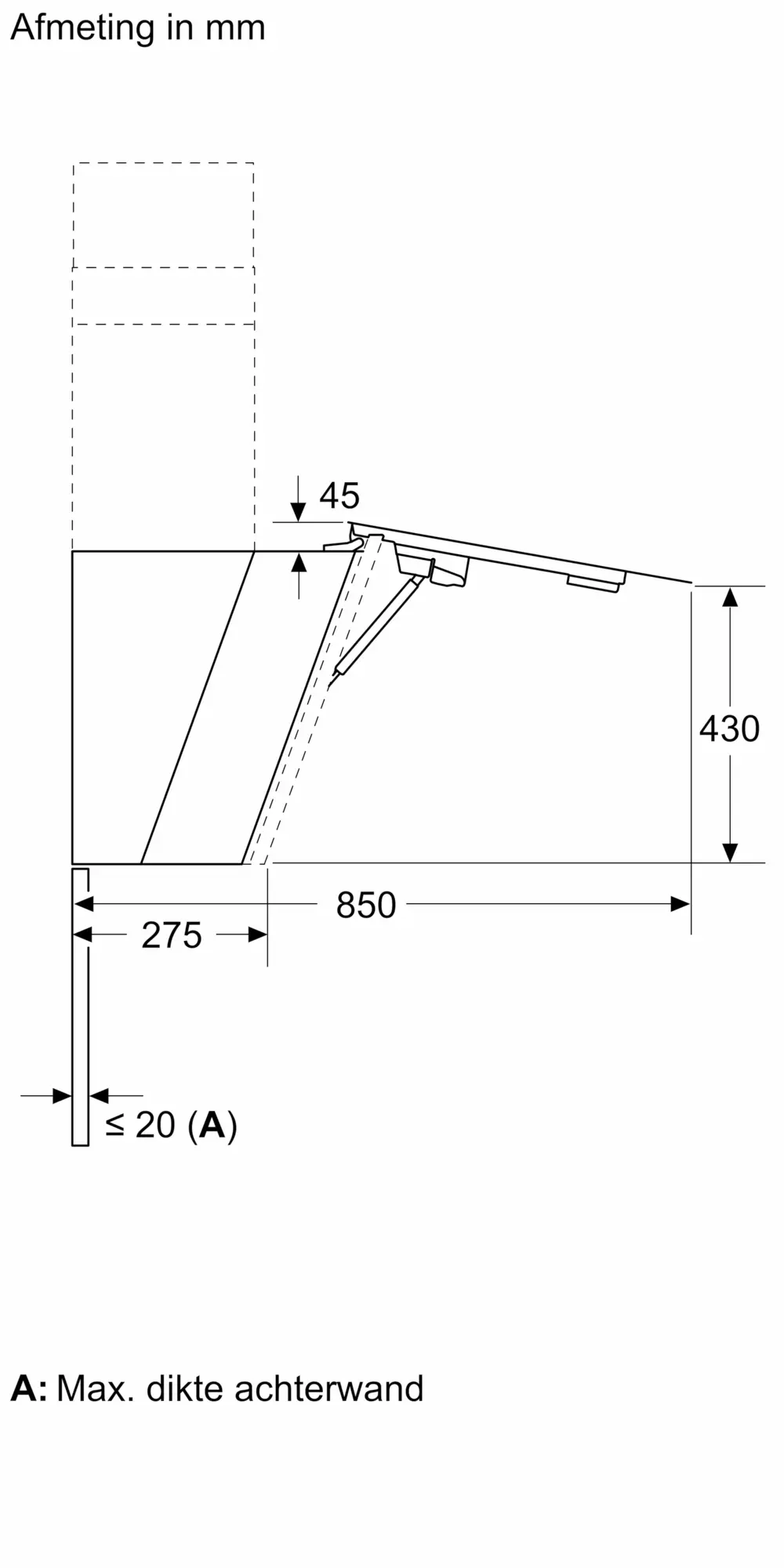 Serie 8 Wandschouwkap 90 cm zwart glas, Zwart