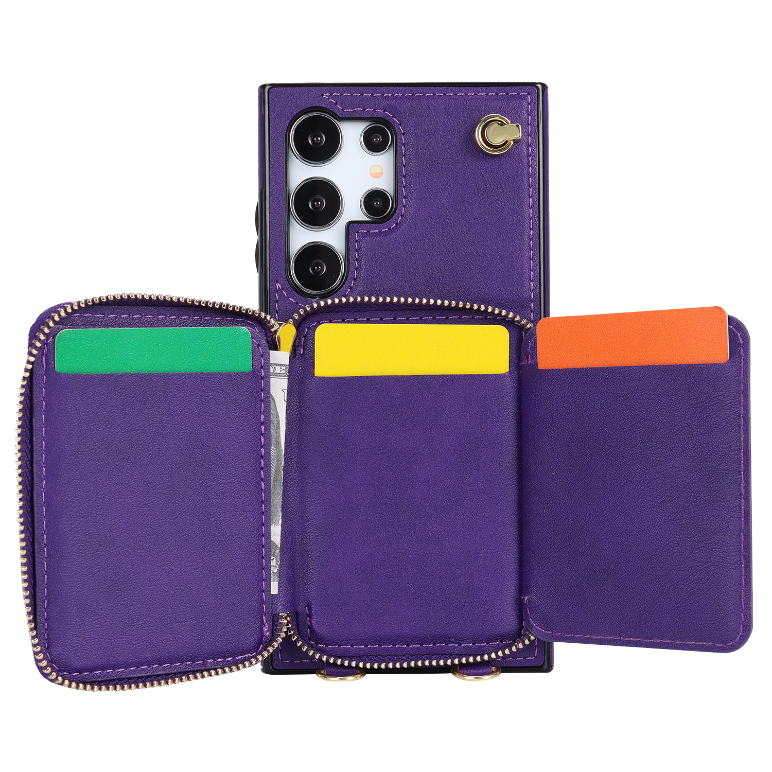 Samsung Galaxy S24 Ultra Necklace Leder Schutz Hülle mit Kartenfächer   Handykette (140cm) - Violett
