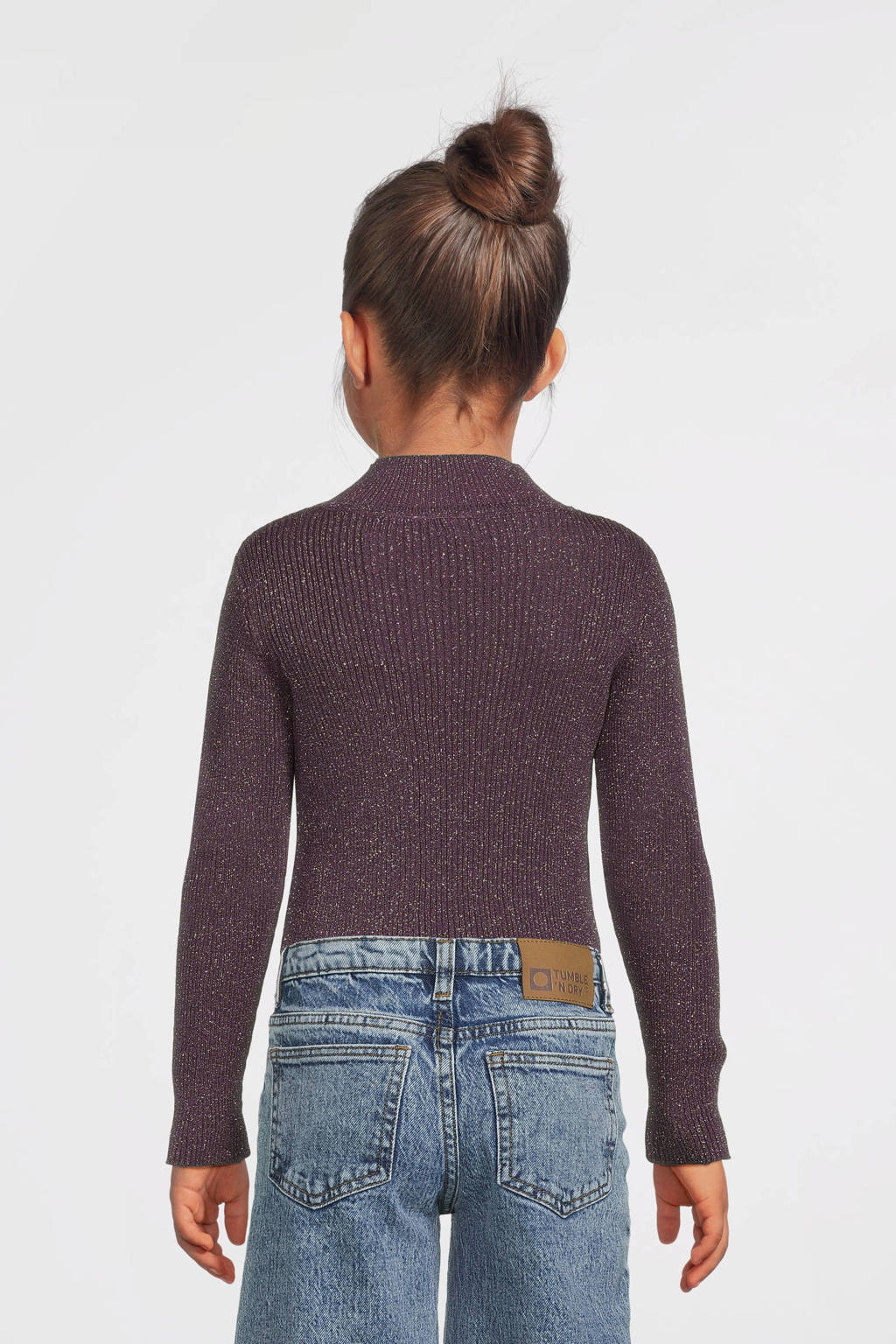 NAME IT top NKFPRIAGLITTER met glitters aubergine