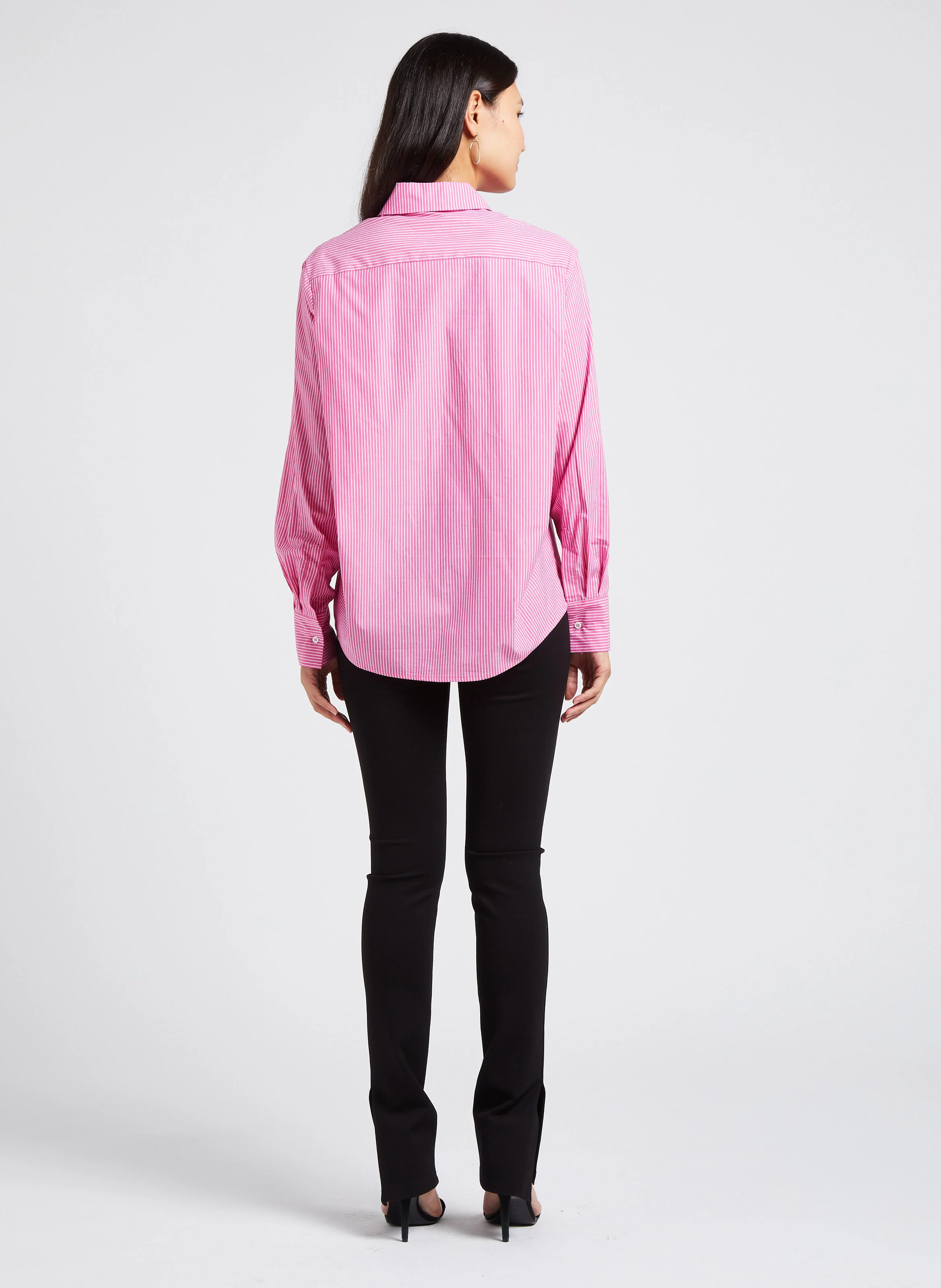 BAILEY - Chemise droit col classique rayée en coton | Rose