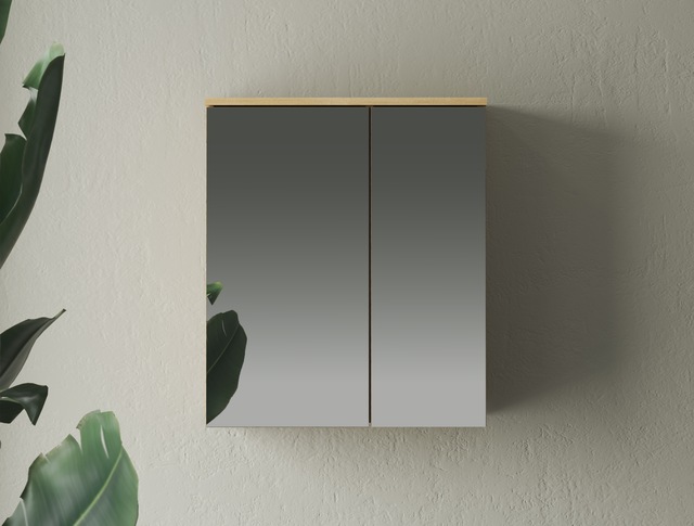 INOSIGN Badspiegel »Oslo, Spiegelschrank in Eiche Evoke, Spiegel im skandinavischen Design« Aufbewahrungsschrank mit 2 Spiegeltüren, wahlweise mit LED