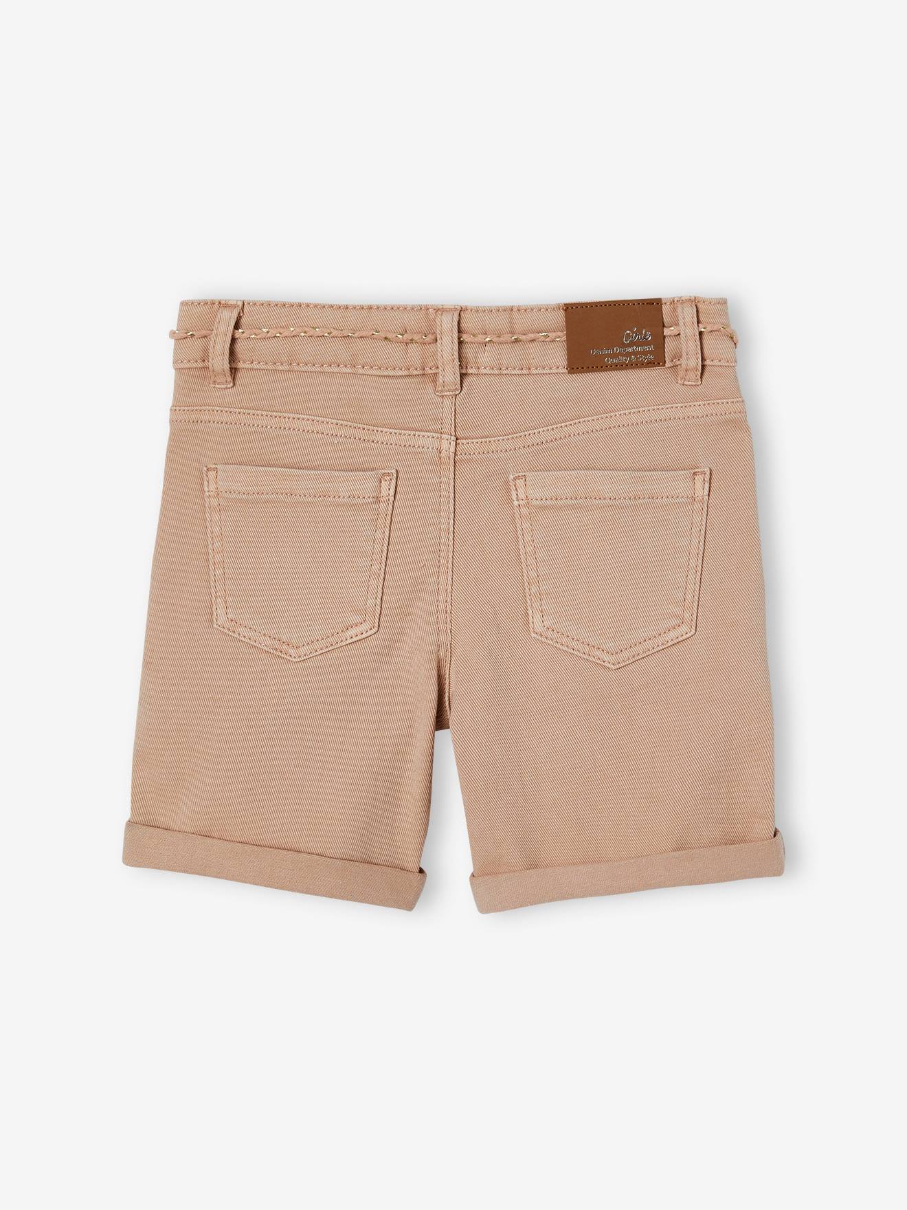 Bermuda rosa cor de maquiagem com bordado floral para meninas