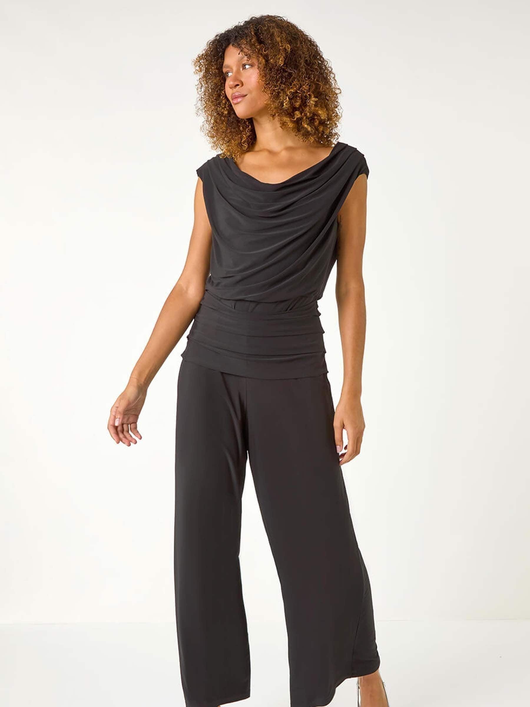 Roman Cowl Neck Ruched Stretch Jumpsuit