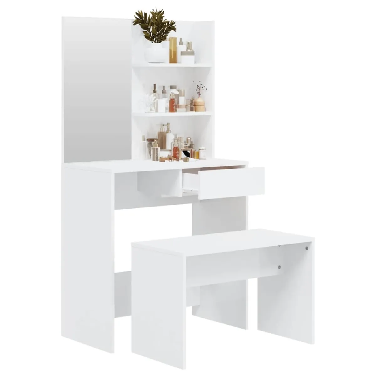 vidaXL Ensemble Coiffeuse - Blanc Brillant