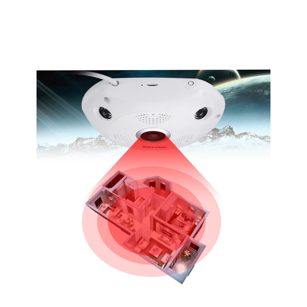 1.3MP VR Panorama WiFi IP Kamera FullHD 360° Fisheye Infrarot LED's Nachtsichtfunktion / Micro SD für iOS/Android - Weiss