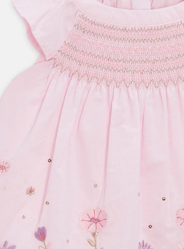 Robe cérémonie à smocks rose pour bébé fille