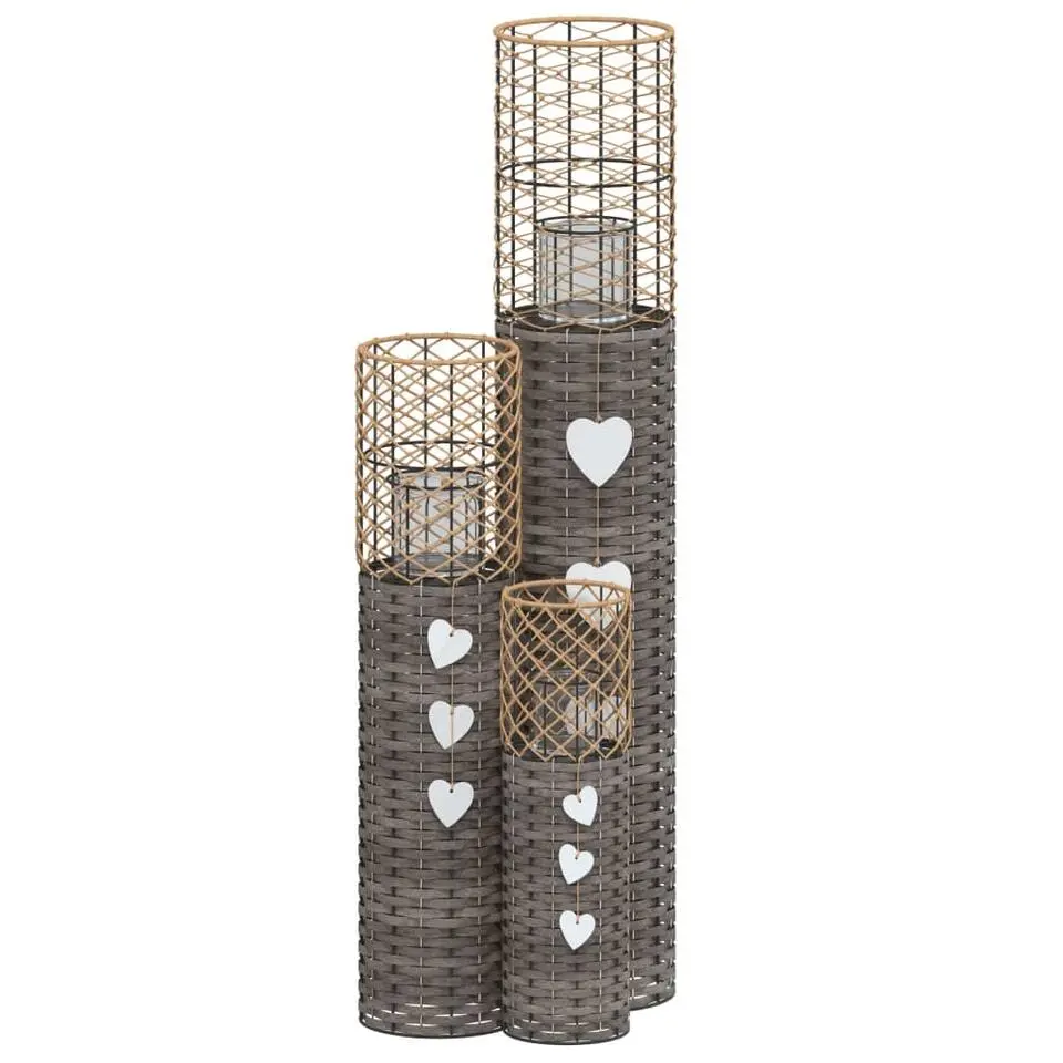 vidaXL - Kaarsenhouder - Grijs - Wicker - 3 stuks