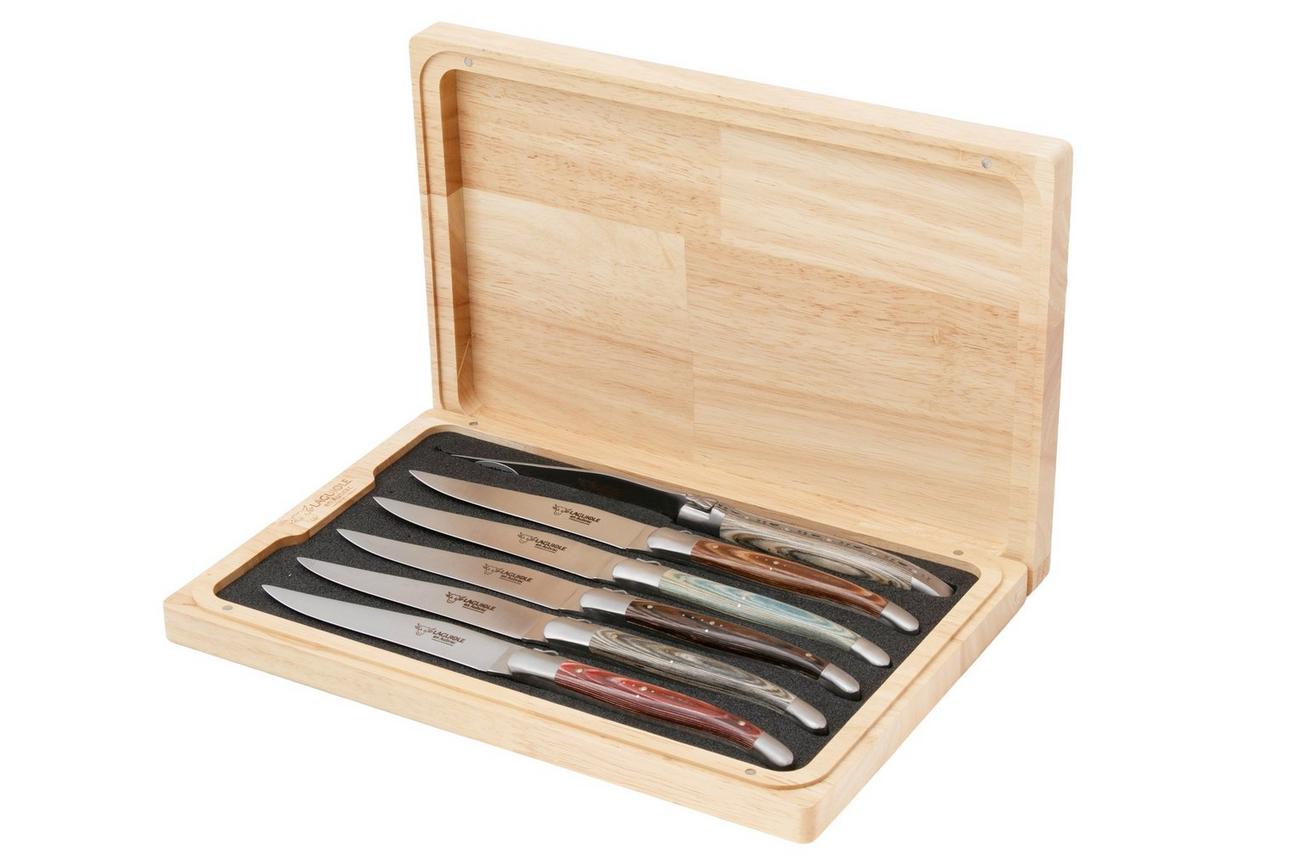 Laguiole en Aubrac 62C12PKDIH Pakkawood Mixed Colours, Matt, 6-delige steakmessenset