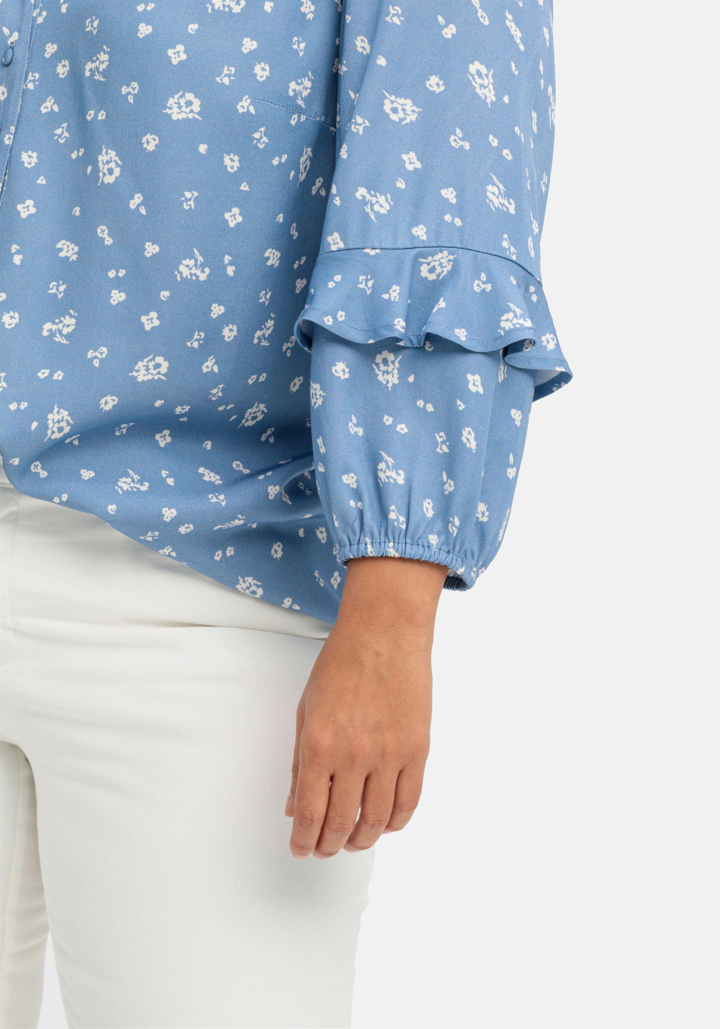 Twill-Bluse mit floralem Druck und Rüschendetails