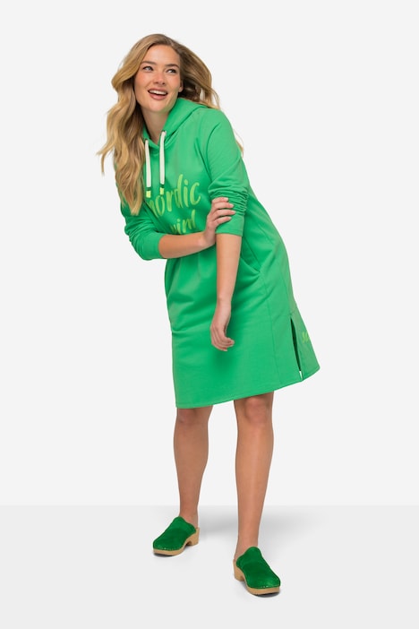 Sweatkleid, Kapuze, Schriftzug, mit recyceltem Polyester